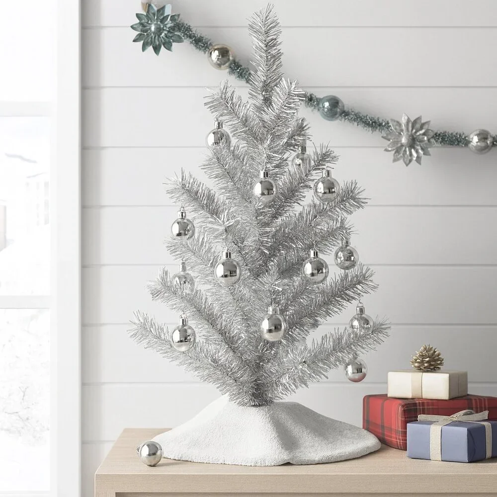 White Mini Christmas Tree, 15 Shiny Ornaments – 16